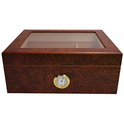 Image of GERMANUS Cigar Humidor Desk I for approx. 50 Cigars, Brown, with Hygrometer and Humidifier Manual