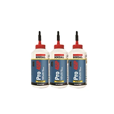 Image of Soudal Wood Glue Pro 45P, Polyurethane Waterproof D4 Glue, 750 ml, Pack of 3
