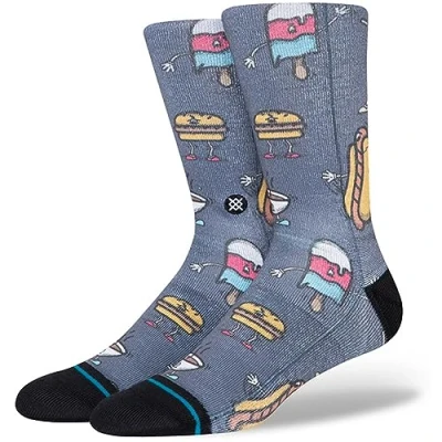Image of Stance Seyclops Crew Socks Dark Navy Food Burger Patterned Calf Medium