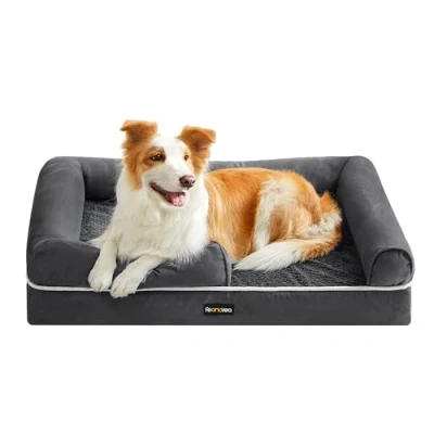 Image of Feandrea Orthopedic Dog Bed, Sofa with Sides, Removable Washable Cover, 91 x 71 25 cm, Non Slip Bottom, Dark Grey PGW076G01