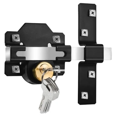 Image of Long Throw Gate Lock, 50mm, Double Locking, Stainless Steel Rimlock for Garage Door or Wooden Gate, 5 Keys Supplied