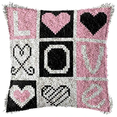 Image of NZHK Latch Hook Kits, Kit for Beginners Love Throw Pillow Cover Pattern Printed Sofa Cushion Crochet Needle Carpet Embroidery 17&quot; X