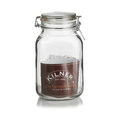 Image of KILNER SQUARE 2 LITRE CLIPTOP JAR SET OF 6