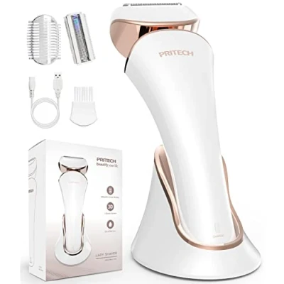 Image of PRITECH Electric Shaver for Women Cordless Ladies Shaver, Lady Razor Legs, Arm, Underarms, Bikini, USB Rechargeable Wet &amp; Dry Waterproof Woman