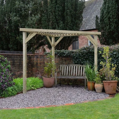 Image of Forest Slatted Wooden Corner Pergola 9&#039;7 x 4&#039;9 (2.9m 1.5m)