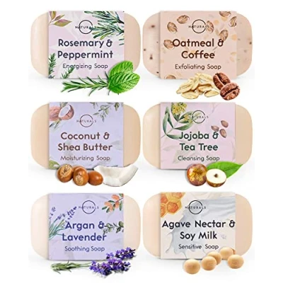 Image of O Naturals Moisturizing Soap Bars Natural Bar, Organic Body Bars, Face &amp; Hand Shower Soap, Wash Bar Stocking Stuffers for Adults (6 pieces, Soap)