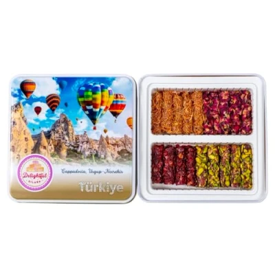Image of Delightful Dilara Parmak Lokum Turkish Delight Gift Box Stick Mixed 300g Tin Tubs of Vintage Sweets Birthday Present Mom &amp; Dad Eid Confectionery Christmas