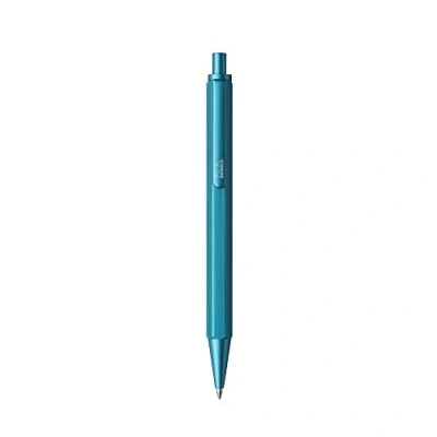 Image of RHODIA 9386C scRipt Refillable Ballpoint Pen Hexagonal Brushed Aluminium Barrel Turquoise 0.7 mm High Precision Retractable Ball Point, Black Ink Collection