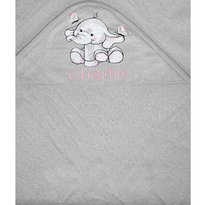 Image of Girls Personalised Elephant Hooded Bath Towel. (White)