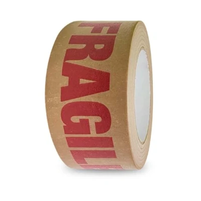 Image of G4GOODS® 1 Roll of Fragile Printed Kraft Paper Packaging Tape 50mm x 50m Brown Self Adhesive Eco Friendly Ideal for Sealing Boxes Shipping Parcels &amp; Packing Items Securely