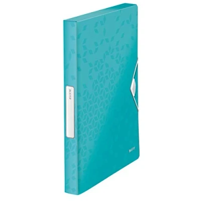 Image of Leitz 46290051 Box File, Holds up to 250 A4 Sheets, Elastic Closure, Flexible Plastic, Ice blue Metallic, WOW Range