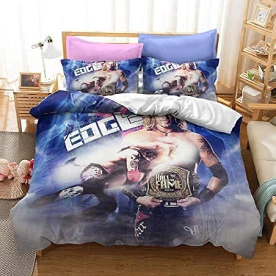 Image of NICHIYOBI World Wrestling Entertainment (WWE) Bed Linen Set with Duvet Cover and Pillowcase, Microfibre, 3D Digital Print, 3 Piece Bedding (5, Single, 135 x 200 cm)