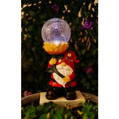 Image of Garden Mile Solar Powered Woodland Wizard LED Light Up Ornament Colour Changing Outdoor Patio Flower Bed Pathway Novelty Lamp Crystal Effect Globe Lighting (Flower)