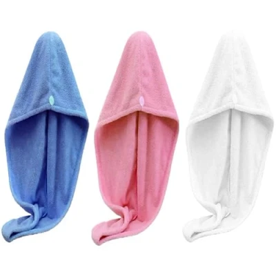 Image of 3X Hair Turban Towel 100% Egyptian Cotton Quick Dry Ultra Soft Drying Wrap Terry Cap Twist with Button