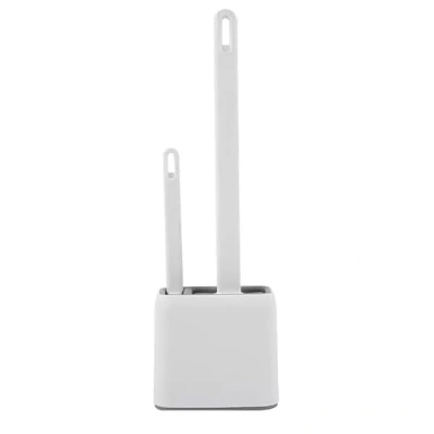 Image of Toilet Brush Silicone Flexible Bristles With Holder &amp; Bowl Cleaner Scrubber Set，Wall Mounted,Silicone Bathroom (White)
