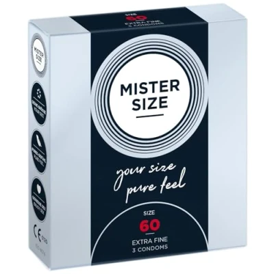 Image of MISTER Size 60mm Ultra Sensitive Condoms for Men Extra Thin, fine, lube/Made from 100% Natural Rubber Latex in Your L XL/Real Feel Pack of 3