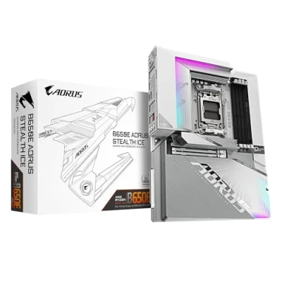 Image of GIGABYTE B650E AORUS STEALTH ICE Motherboard Supports AMD Ryzen 9000 CPUs 12+2+2 phases VRM up to 8000MHz DDR5 (OC) 1xPCIe 5.0 M2 + 3xPCIe 4.0 M.2 Wi Fi 7 2.5GbE LAN USB 3.2 Gen 2x2