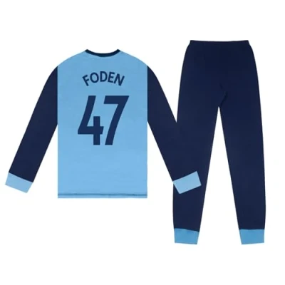 Image of MANCHESTER CITY FC Boys Foden 47 Long Pyjamas Sky Blue 13 14 Years