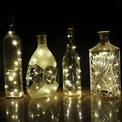 Image of Bluelans® Pack of 4 Led Bottle Cork Lights, 79in/2m Copper Wire String Lights with 15 Bright White Bulbs for DIY Decor, Outdoor BBQ, Gathering, Party, Wedding, Holiday (White, 2M/20LED)