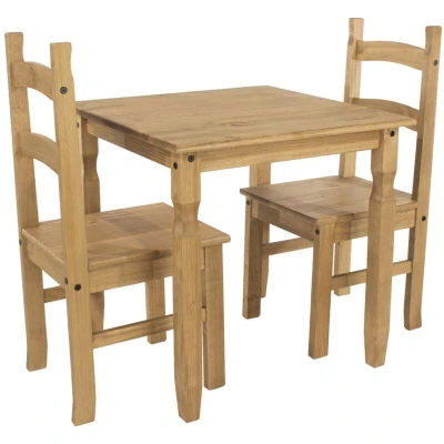 Image of Home Source Corona Dining, Compact Square Table and 2 Matching Kitchen, Natural, Pine, Chair Set