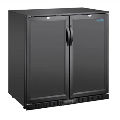 Image of Polar Refrigeration G series 230W Double Door Back Bar Cooler Fridge 198 Litre, Black, 2C to 8C, 850(H)x900(W)x520(D)mm, Solid Lockable Doors, 4 Shelves, Energy Rating A GE998