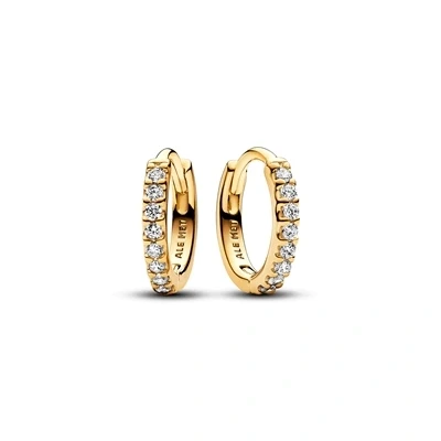 Image of Pandora Timeless 14k Gold plated hoop earrings with clear cubic zirconia