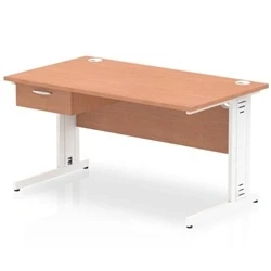 Image of Impulse 1400x800 Desk Beech/White Cable Managed Leg 1 Dr Fixed Ped