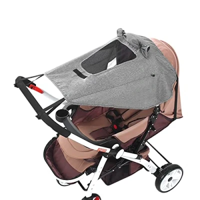 Image of Baby Stroller Sun Shade Canopy with Viewing Window Universal Pushchair Cover Waterproof Buggy Sunshade Pram Parasol UV Protection Awning Shield Insect Bug Netting