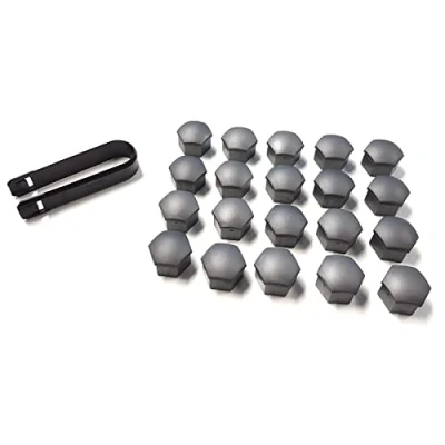 Image of Skoda 000071215PZ37 Cover Caps Wheel Bolt Pack of 20 Including Puller Hooks Matte Silver Grey *** Only for Bolts Standard