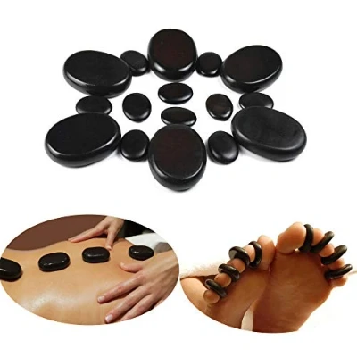 Image of Windfulogo 16Pcs Hot Massage Stones Set Natural Lava Basalt Heated Warmer Stone for Spa Black