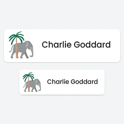 Image of 50 x No Iron Medium Personalised Stick On Waterproof Washable Name Labels Great for Clothes, School Uniform, Equipment, Shoes and Much More. School, Nursery, Day Care, Hospital Elephant