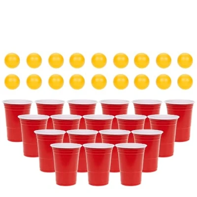 Image of Lizzy 36 Piece Beer Pong Game Set 18 Ping Balls, Red Cups Drinking for Stag &amp; Hen Parties, Christmas and Holidays