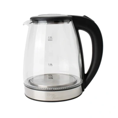 Image of Bargain Factory Electric Kettle Glass 2L 1800W Fast Boil, BPA Free, Quiet Blue LED, No Plastic, Boil Dry Protection, Black