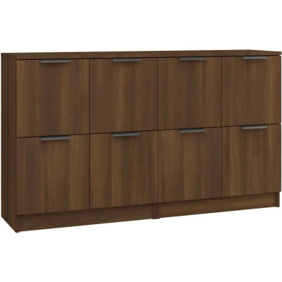 Image of vidaXL Engineered Wood Sideboards Set of 2 Brown Oak Console Cabinets Multifunctional Home Furniture with Ample Storage