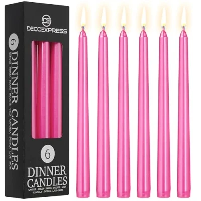 Image of DECO EXPRESS Candles Set Classic Dripless Tapered Metallic Unscented 8H Burning Time, Decorative Dinner for Restaurant Home Christmas, Variety of Packs &amp; Colours (Metallic Pink 6 Pack)