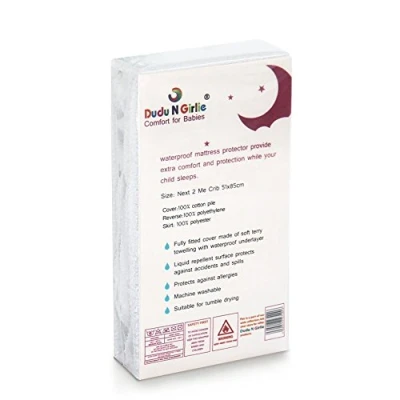 Image of Dudu N Girlie Next2Me Terry Cotton 100 Percent Waterproof Crib Bedding Mattress Protector, 51 cm x 85