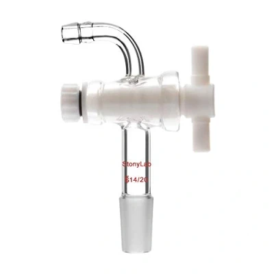 Image of StonyLab Vacuum Flow Control Adapter with PTFE Stopcock, 14/20 Joint and Bent Hose Connection for Lab Supply