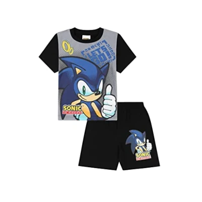 Image of SONIC THE HEDGEHOG Boys Let&#039;s Go Short Pyjama Set (8 9 Years) Grey