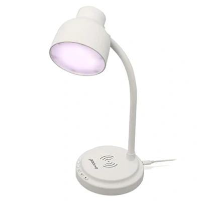 Image of groov e Astra LED Lamp Touch Control Desk Light with Built in Wireless Charger, &amp; Bluetooth Speaker 9 Colour Modes for Mood Lighting Type C USB Powered White