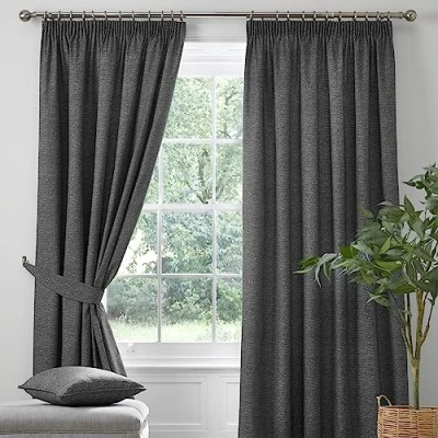 Image of Dreams &amp; Drapes Charcoal Grey Blackout Pencil Pleat Curtains W66 x L72 (168 183cm) 2x Tie Backs Included Heavy Weight Thermal Soundproof in for Bedroom/Living Room