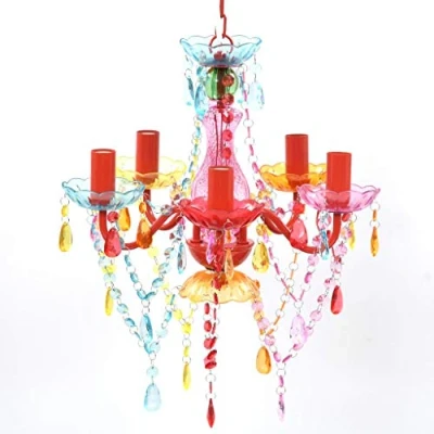 Image of vidaXL Multicolour Artificial Glass Chandelier with 5 Bulbs, Retro Style Ceiling Light Adjustable Height, Decorative Centerpiece for Living Room or Dining