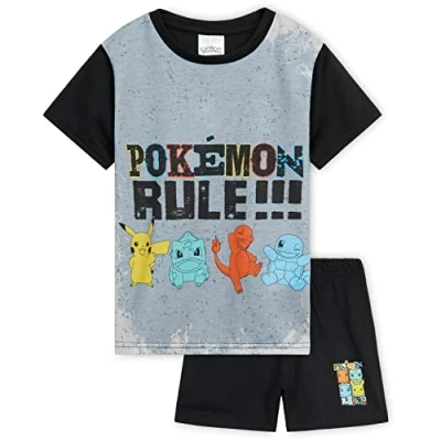 Image of Pokemon Boys Short Pyjamas Set, Breathable Lounge Wear Gifts for (7 8 Years, Black/Grey)