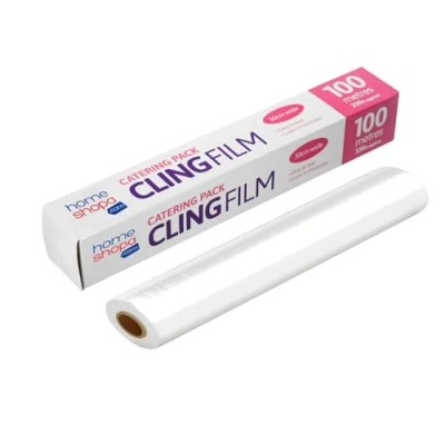 Image of HOMESHOPA Strong Cling Film, All Purpose Clear Plastic Food Wrap, Kitchen Preparation Catering Wrap Dispenser with Cutter, Microwave &amp; Freezer Safe (30cm X 100 Metre Long)