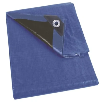 Image of Perel Waterproof Tarpaulin Protective Very Strong 26 Eyelets Reinforced Corners Rectangular Blue/Black 140gsm 5 x 8 m