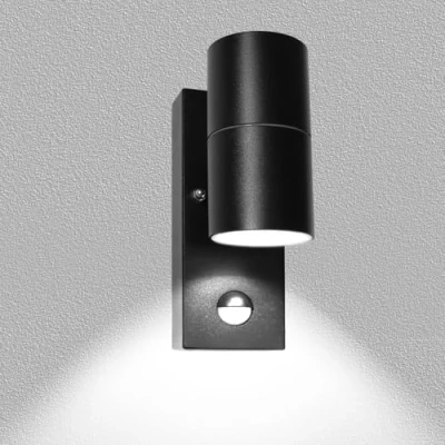 Image of Wondlumi Outdoor Wall Lights PIR Motion Sensor, Outside Mains Powered Lamps IP44 Security Light Black, 1x5W GU10 LED Bulb Cool White