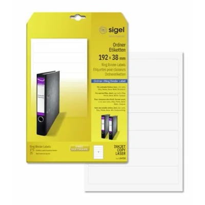 Image of SIGEL LA410 Ring Binder Labels, 19.2 x 3.8 cm, 175 lbl equal to 25 sheets, opaque, White