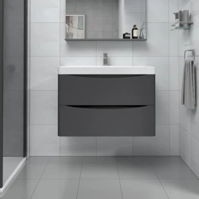 Image of NRG Wall Mounted Vanity Sink Unit Basin Bathroom Drawer Storage Furniture 800mm Matt Anthracite