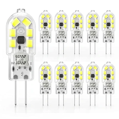 Image of Cxyemt 2W G4 LED Light Bulb Cool White 6000K, Replacement 20W Halogen Bulb, Non Flicker AC/DC 12V Energy Saving Capsule Bulbs, Dimmable, 10 Pack