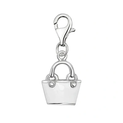 Image of Quiges 925 Sterling Silver White Enamel 3D Hand Bag Lobster Clasp Charm Clip on Pendant