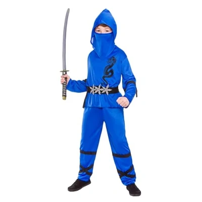 Image of Wicked Costumes Boys Power Ninja Blue/Black Fancy Dress Costume Large (8 10 Years)